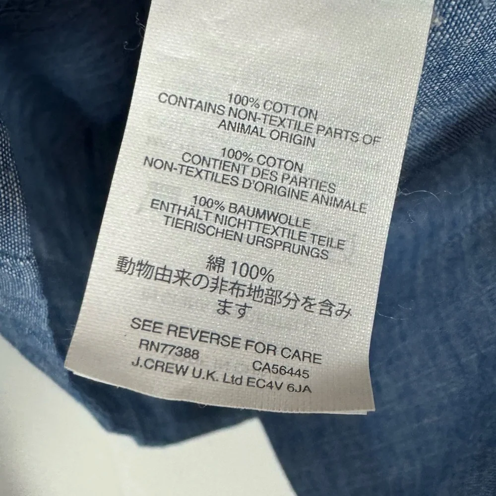 J. Crew Chambray Ruffle Front Button Blouse in Light Blue